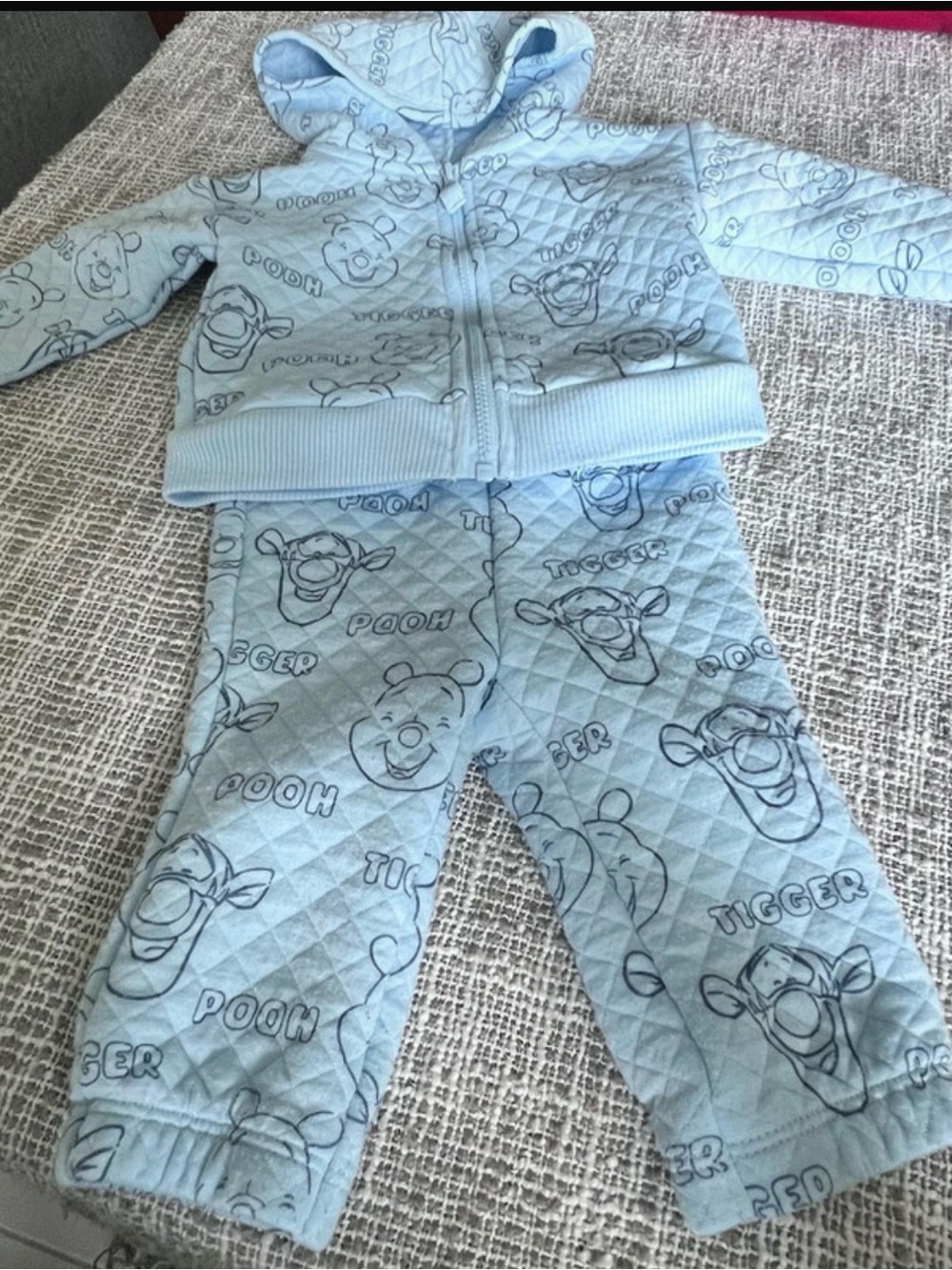 Disney Light Blue Pooh & Tigger Quilted Hoodie Pajama Set
